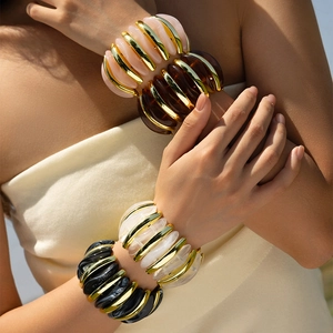 Bohemian chunky resin and gold metal bangles for women in assorted stylish colors