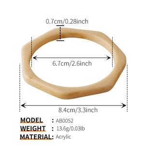 Detail showing dimensions of hexagonal beige marble acrylic cuff bracelet for women