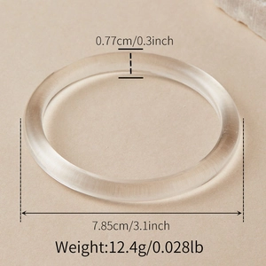 Detailed size specifications for a clear minimalist acrylic round bangle bracelet