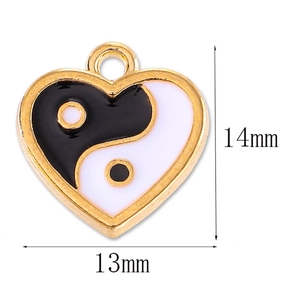 Yin Yang heart alloy pendant with 13mm x 14mm size marking for DIY jewelry making