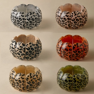 Retro leopard print elastic bangles set in six colors with resin marble texture