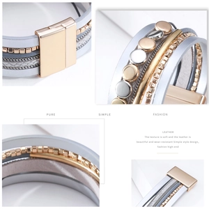 Détails du bracelet multicouche en cuir bohème avec un fermoir magnétique métallique chic