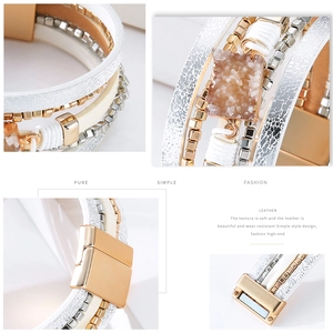 Détails du bracelet multicouche en cuir bohème avec fermoir magnétique et cristal