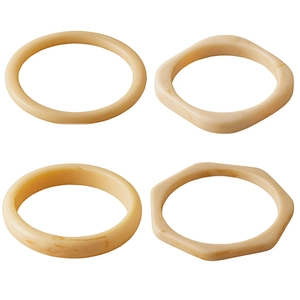 Set of four minimalist creamy white acrylic resin bangles in geometric shapes
