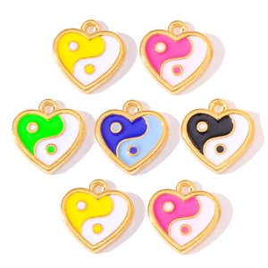Yin Yang heart alloy pendants in yellow, pink, green, blue and black for DIY jewelry