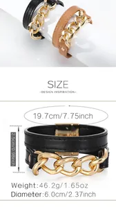 Guide des tailles pour bracelet bohème en cuir multicouche avec chaîne et fermoir aimanté