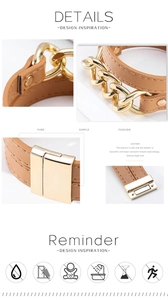 Détails d'un bracelet bohème multicouche en cuir avec chaîne dorée et fermoir magnétique