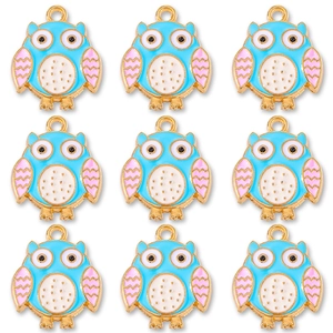 Set of 9 DIY colorful owl charms with gold-plated edges and enamel finish for jewelry making