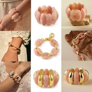 Bracelet Jonc en Acrylique Motif Marbré Rose Fait à la Main Bracelet Épissage Géométrique en Résine Bijoux Rétro pour Femme Cadeau