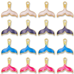 16-piece colorful enamel mermaid tail charms set with golden alloy edges for DIY jewelry