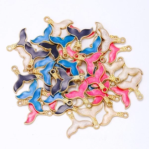 Colorful enamel fish tail pendants in pink, blue and white for DIY jewelry making