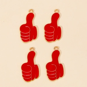 Set mit vier roten Emaille-Daumen-hoch-Anhängern mit Goldmetallrand für DIY-Schmuck