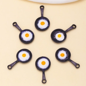 Funny Miniature Frying Pan Fried Egg Alloy Drip Oil Pendant For DIY Jewelry Making Bracelet Necklace Keychain Accessories