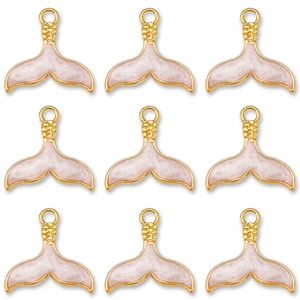 Set of 9 gold-plated pink enamel whale tail pendants for DIY necklaces and bracelets