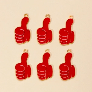 6er-Set rote Emaille-Daumen-hoch-Anhänger mit Vergoldung für DIY-Schmuck im China-Stil