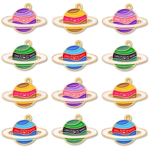 Pack de 12 dijes de planetas coloridos con caritas para crear joyas de collar