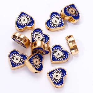 Macro de perles cœur œil maléfique avec placage doré pour création de bijoux DIY