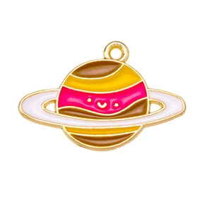 Colgante planeta Saturno esmaltado para joyas DIY con diseño de cara sonriente
