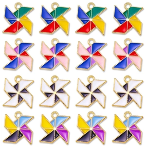 Colorful windmill enamel charms in a 16-piece set for creative DIY jewelry making