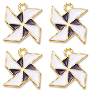 Colorful windmill charms set in gold finish and purple enamel for DIY jewelry making