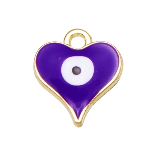 Colgante de corazón dorado con esmalte morado y ojo turco para creación de joyas DIY