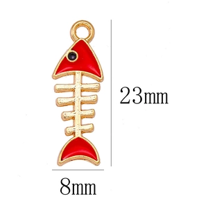 Cute red fish bone alloy charm pendant for DIY jewelry making 23mm by 8mm size