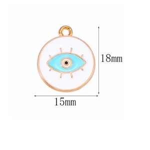 Golden Evil Eye enamel round pendant with 18mm height for DIY necklace jewelry making