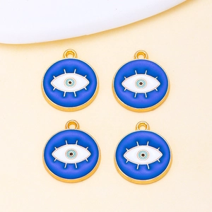 Set of four blue enamel Evil Eye pendants with gold alloy frames for DIY jewelry