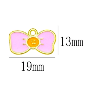 Pink and yellow enamel smiley face bow charm in alloy for DIY jewelry 19mm x 13mm
