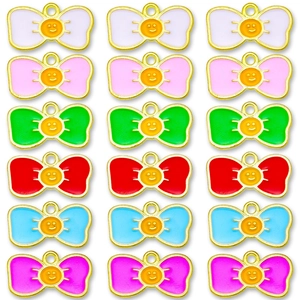 Cute Alloy Enamel Bowknot Smiley Face DIY Charms For Jewelry Making Earrings Necklace Bracelet Pendant Accessories
