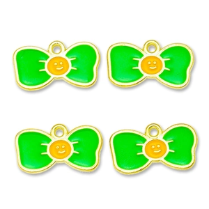 Set of four colorful bow tie alloy pendants with yellow smiley face design for DIY jewelry