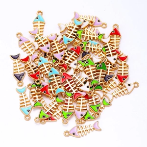 Colorful enamel fishbone pendants with gold alloy frame for creative DIY jewelry making