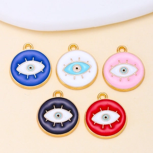 Vintage Turkish Evil Eye Round Pendants Alloy Gold Plated Enamel Eye Charms For DIY Necklace Bracelet Making Women Jewelry
