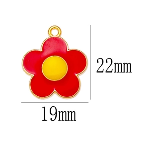 Colorful 22mm x 19mm flower pendant with red enamel petals and gold metal finish