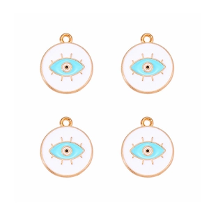 Golden alloy Evil Eye charms with white enamel and blue eye details for DIY jewelry