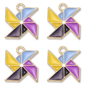 DIY colorful enamel windmill charms in gold alloy for jewelry making, 4-piece set