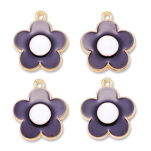 Set of four purple enamel flower charms in gold alloy for DIY jewelry and hair accessories