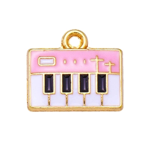 Pink and white enamel piano pendant with gold finish for DIY jewelry and keychains