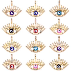 Pendentif Mauvais Œil Vintage en Alliage Électroplaqué Or Émail Design Cils pour Fabrication de Bijoux Boucles d'Oreilles DIY