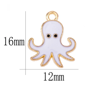 Cute white octopus enamel pendant with gold metal trim measuring 16mm by 12mm