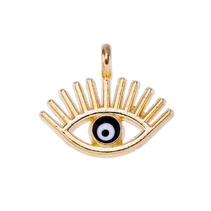 Pendentif œil grec doré avec émail bleu et cils pour la création de bijoux DIY