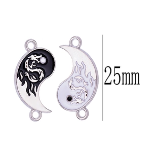 Yin Yang dragon pendants in black and white enamel alloy with 25mm size specifications