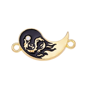 Detailed view of dual-hanging Yin Yang dragon pendant with gold and black enamel finish