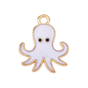 Cute DIY golden octopus pendant with white enamel finish for earrings and jewelry making