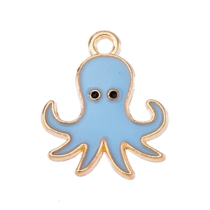 Cute light blue octopus alloy pendant with gold plating for DIY jewelry and keychains