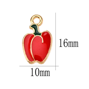 Creative 16mm red chili pepper alloy charm with green enamel for DIY jewelry making