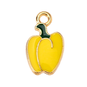 Creative yellow pepper pendant with green stem and gold alloy ring for jewelry DIY