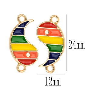 Rainbow enamel Yin Yang pendant set in gold finish for DIY jewelry 24mm by 12mm
