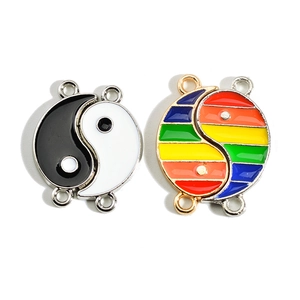 Yin Yang Tai Chi Enamel Alloy Pendants For Jewelry Making Rainbow Double Loop Connector Charms For DIY Necklace Bracelet Accessories