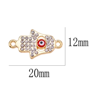 Golden Hamsa Hand charm with rhinestones and evil eye for DIY jewelry making, 20mm size
